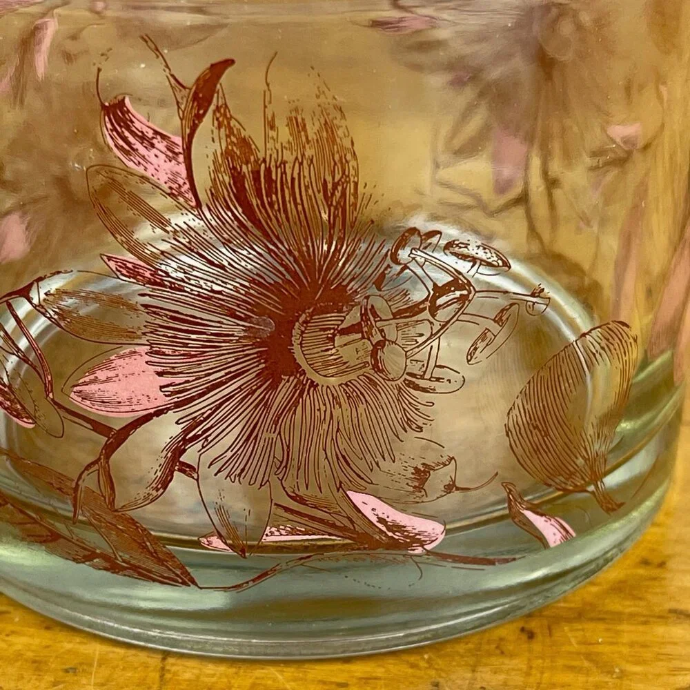 Vtg Midcentury MCM Glass Ice Bucket Passion Flower